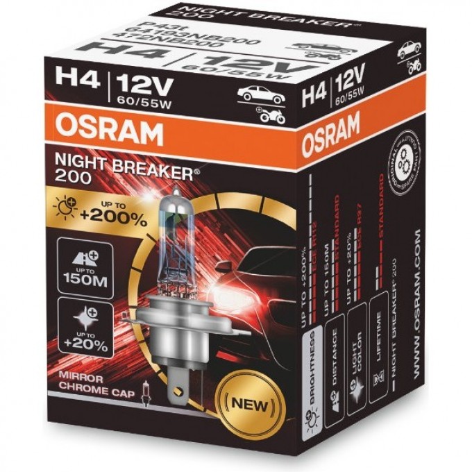Автолампы OSRAM H4 NIGHT BREAKER 200 64193NB200 4062172212281 Автолампы OSRAM H4 NIGHT BREAKER 200 64193NB200 4062172212281