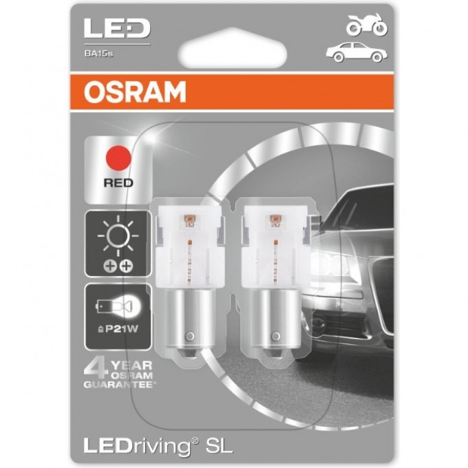 Автолампы OSRAM P21W LEDRIVING SL Standart RED 7458R-02B (2 шт) 4052899520974 Автолампы OSRAM P21W LEDRIVING SL Standart RED 7458R-02B (2 шт) 4052899520974