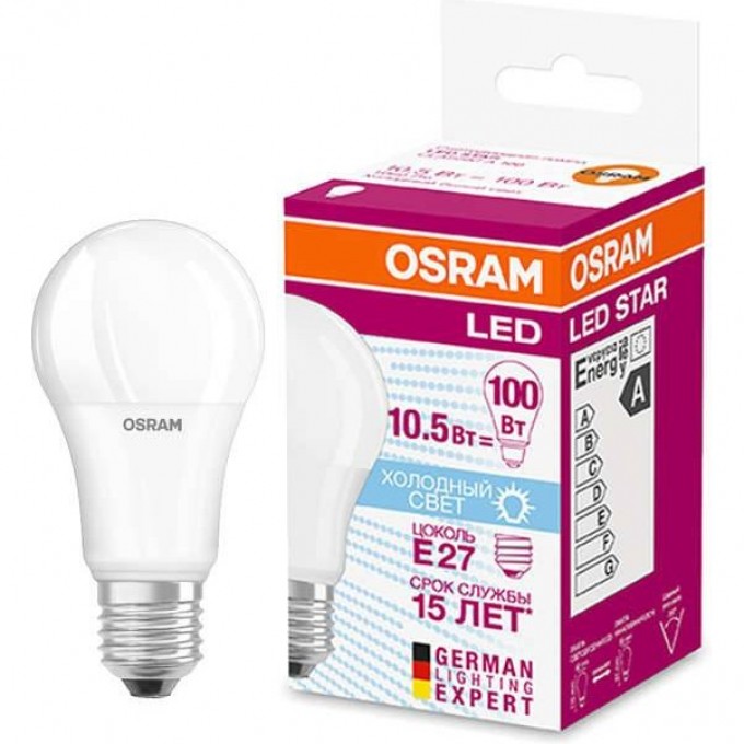 Лампа светодиодная LED OSRAM STAR Classic A 100 10W/840 10Вт 4000К E27 1055лм 220-240В 4058075086678 Лампа светодиодная LED OSRAM STAR Classic A 100 10W/840 10Вт 4000К E27 1055лм 220-240В 4058075086678