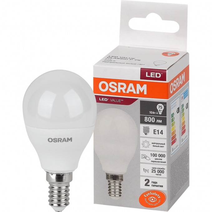 Лампа светодиодная OSRAM LED 10 Вт E14 4000К 800Лм шарик 220 В 4058075579743 Лампа светодиодная OSRAM LED 10 Вт E14 4000К 800Лм шарик 220 В 4058075579743