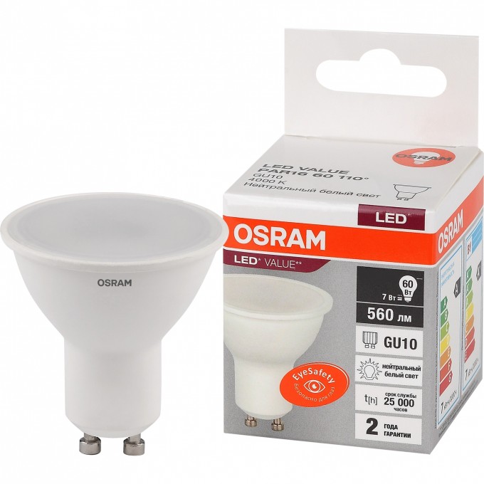Лампа светодиодная OSRAM LED 7 Вт GU10 4000К 560Лм спот 220 В 4058075581586 Лампа светодиодная OSRAM LED 7 Вт GU10 4000К 560Лм спот 220 В 4058075581586