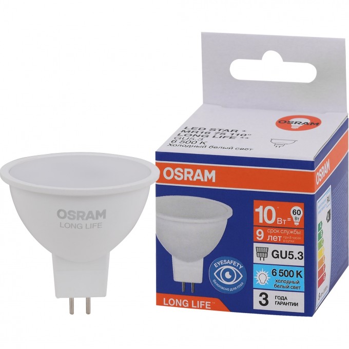 Лампа светодиодная OSRAM LONG LIFE LED 10Вт GU5.3 6500К 800Лм спот 220В (замена 75Вт) 4099854185663 Лампа светодиодная OSRAM LONG LIFE LED 10Вт GU5.3 6500К 800Лм спот 220В (замена 75Вт) 4099854185663