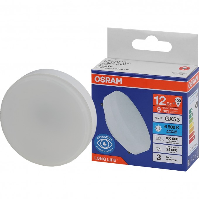 Лампа светодиодная OSRAM LONG LIFE LED 12Вт GX53 6500К 960Лм спот 220В (замена 100Вт) 4099854185939 Лампа светодиодная OSRAM LONG LIFE LED 12Вт GX53 6500К 960Лм спот 220В (замена 100Вт) 4099854185939